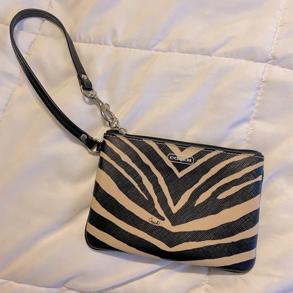 COACH Women’s Zebra Print Leather Clutch/Wristlet Bag